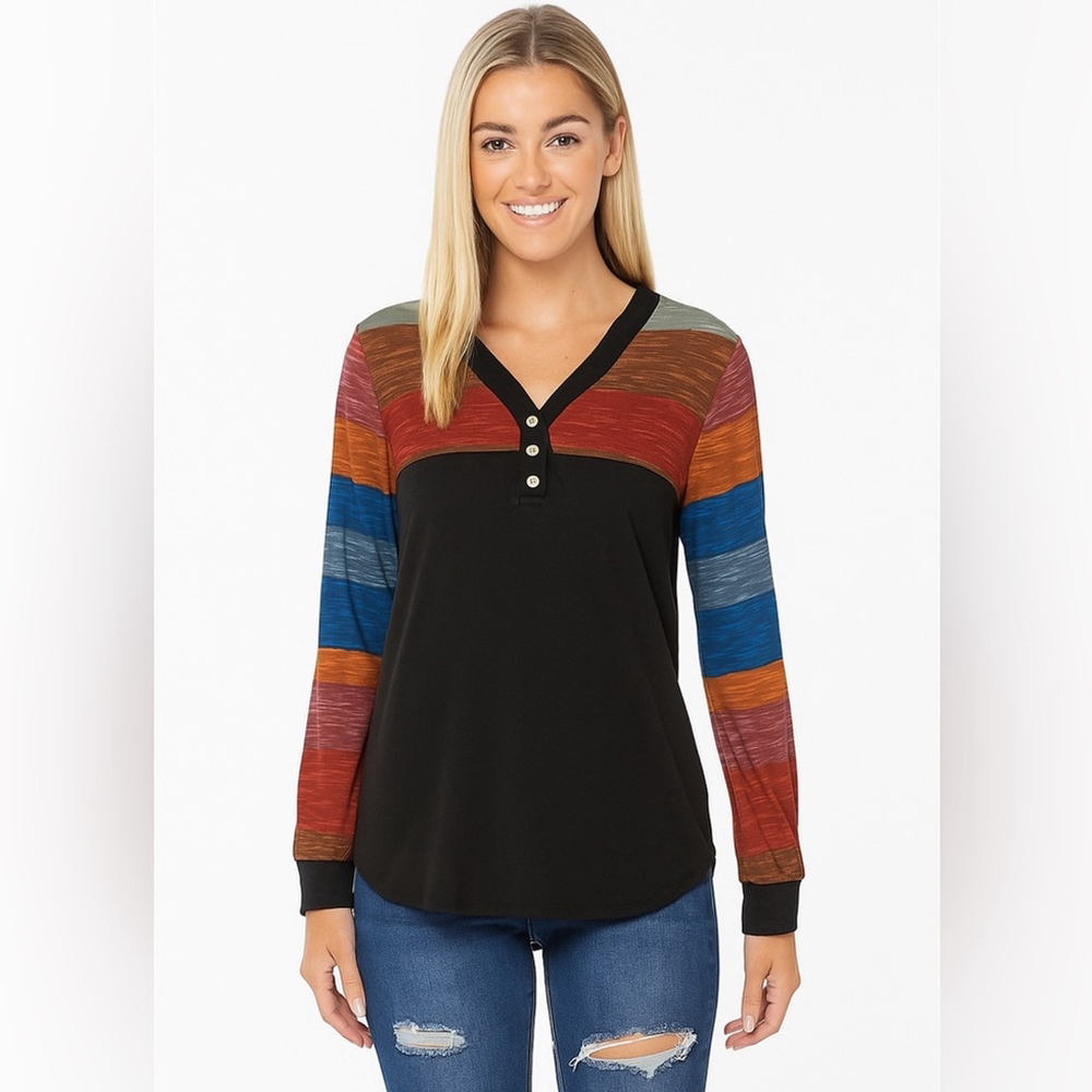 2 for $20! Multicolor Striped Long Sleeve Women's Top